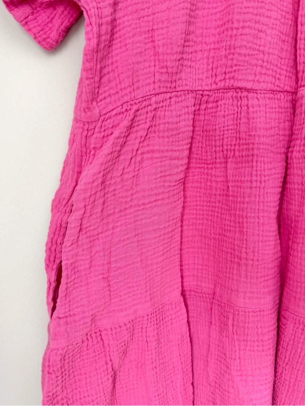 GAP Hot Pink Gauzy Cotton Beach Spring Short Sleeve Tunic Dress - Picture 3 of 4